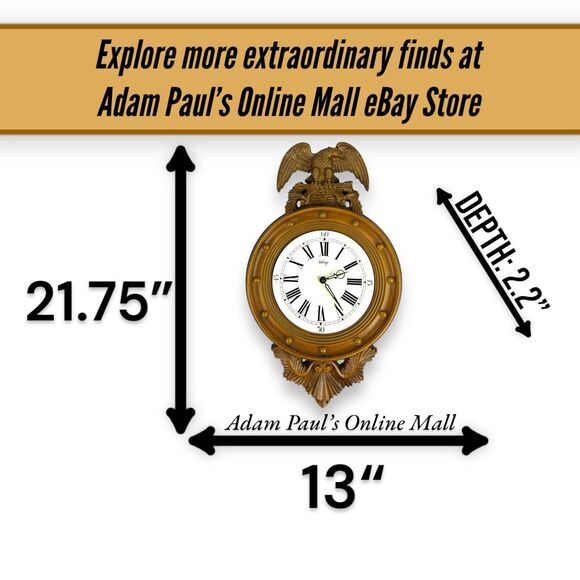 VINTAGE 1960's Burwood 4305 Large American Eagle Wall Clock 22” Faux Wood WORKS! - Picture 4 of 16